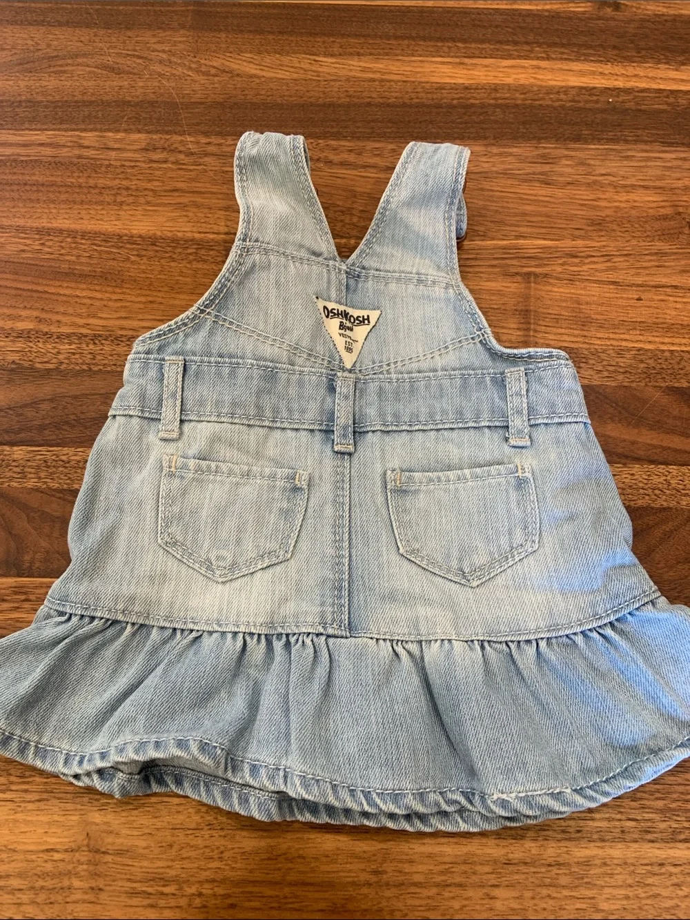 OshKosh Bgosh Vintage Style Denim Tiered Ruffle Jumper Dress 3M - Like New